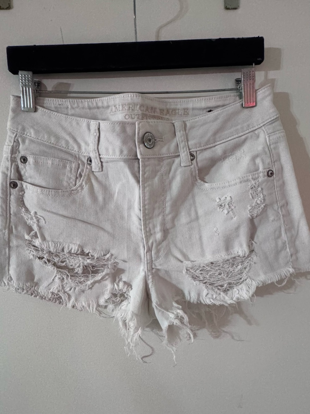 American Eagle Outfitters White Distressed Cutoff Denim Shorts